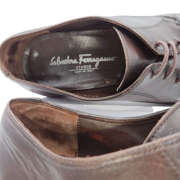 Vintage Salvatore Ferragamo Italy Men's 11 Dark Brown Leather Dress Shoes Oxford - Picture 13 of 16